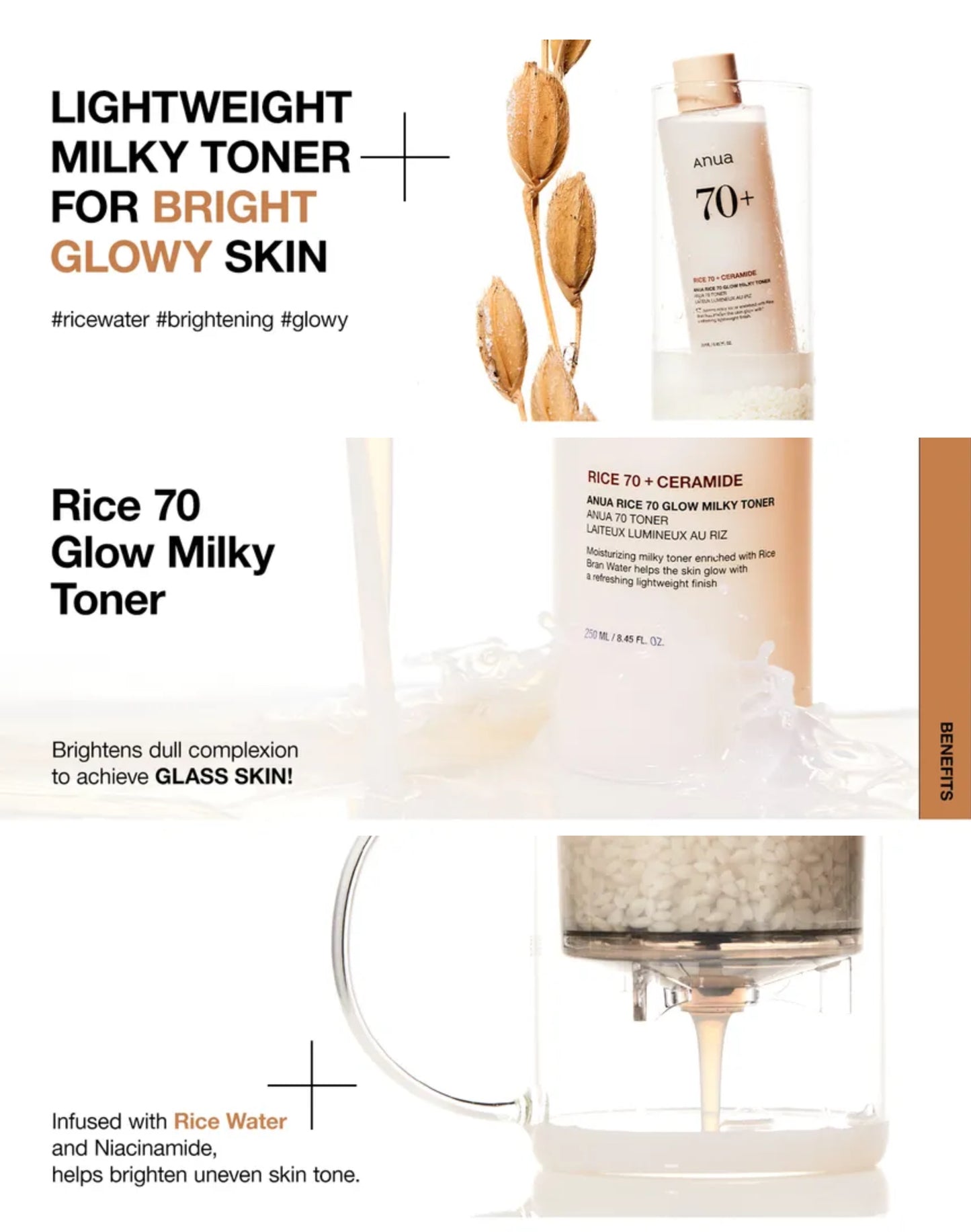 Anua - Rice 70 Glow Milky Toner 250 ml