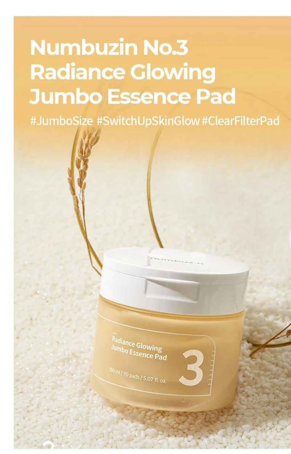 numbuzin - No.3 Radiance Glowing Jumbo Essence Pad  CPNP Notified 70 pieces