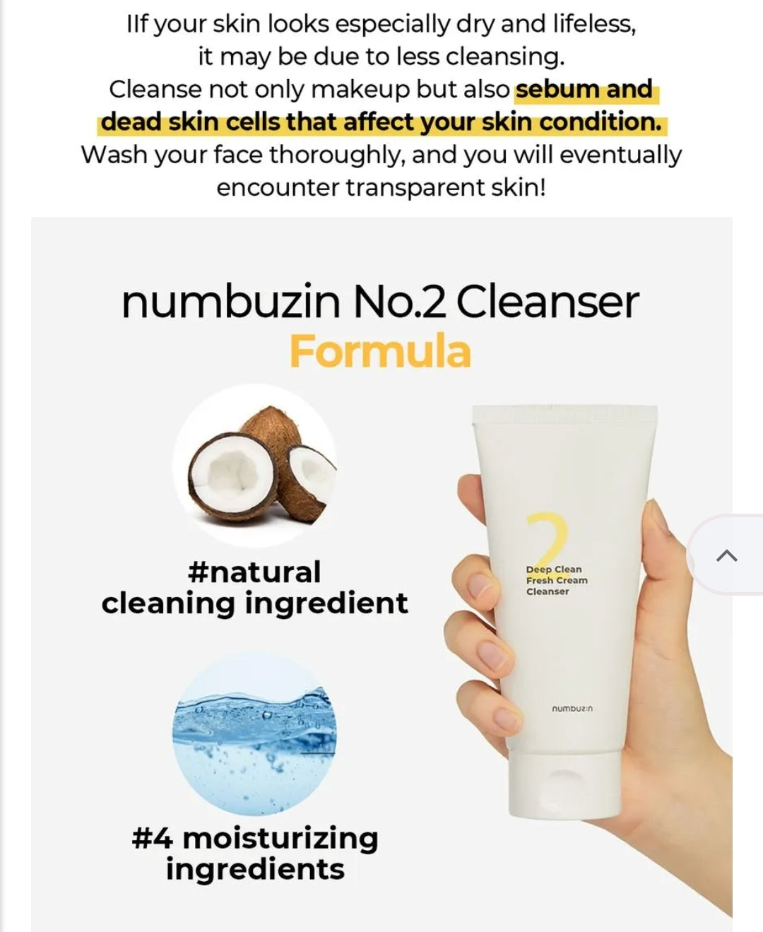 numbuzin - No. 2 Deep Clean Fresh Cream Cleanser 120ml