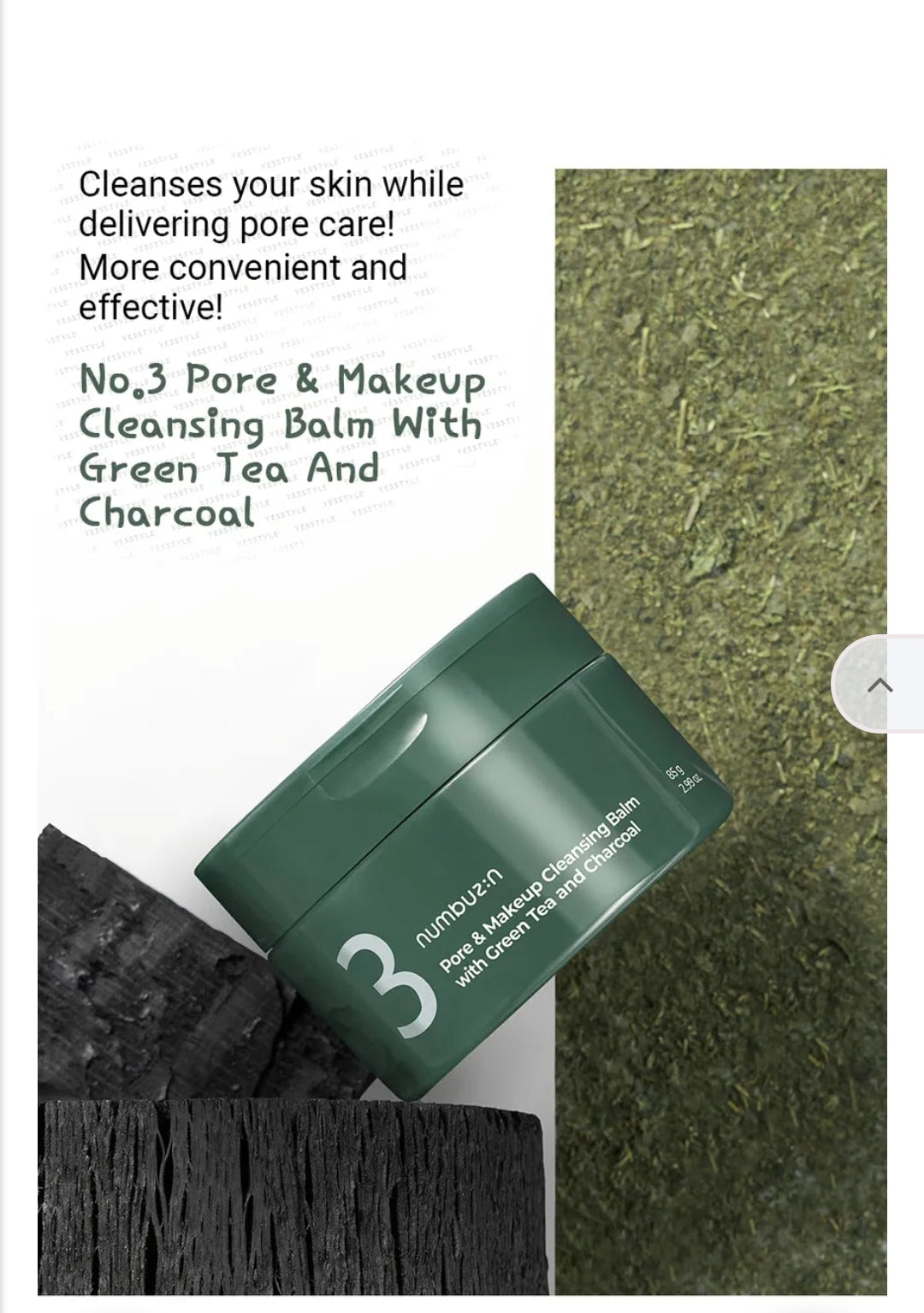 numbuzin - No.3 Pore & Makeup Cleansing Balm With Green Tea And Charcoal 85g